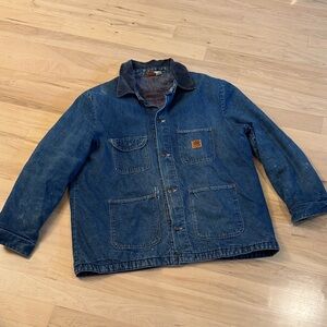 VTG Big Ben by Wrangler Denim Jacket Chore Coat Blanket Lined Size 48 Distressed